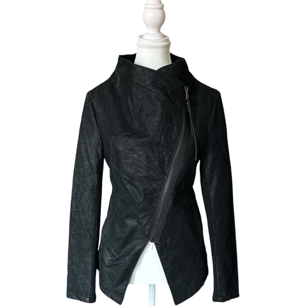 Y2K “Divided” Black Faux Suede Style Asymmetrical Zip-up Jacket